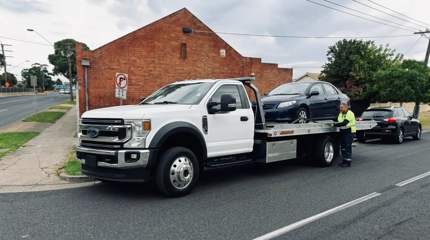 Car breakdown loaded in tow truck in reservoir